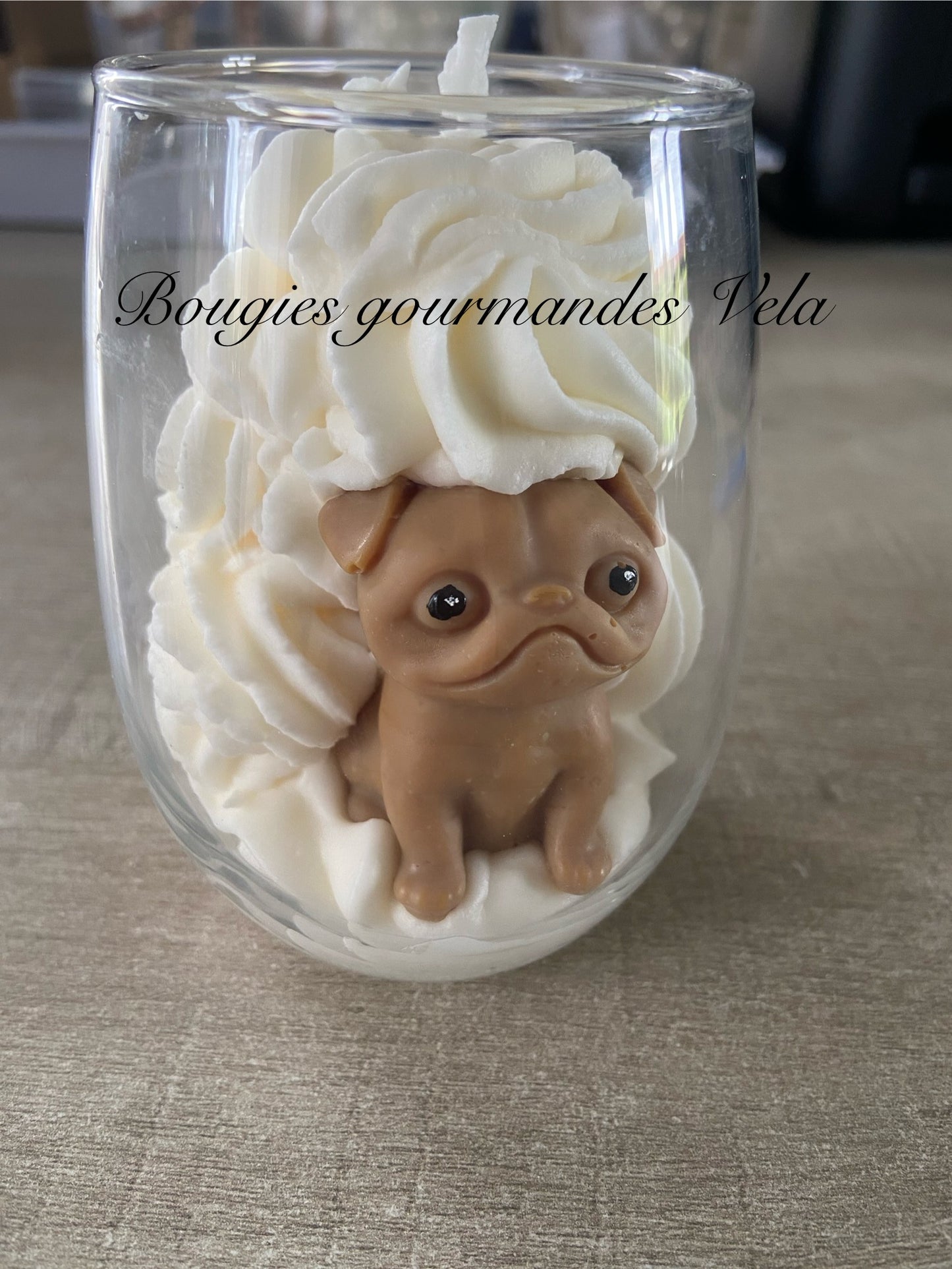 Bougie chien Bougie bouledogue Bougie gourmande Bougie parfumée chocolat praliné Bougie chantilly Bougie artisanale Bougie végétale Idée cadeau