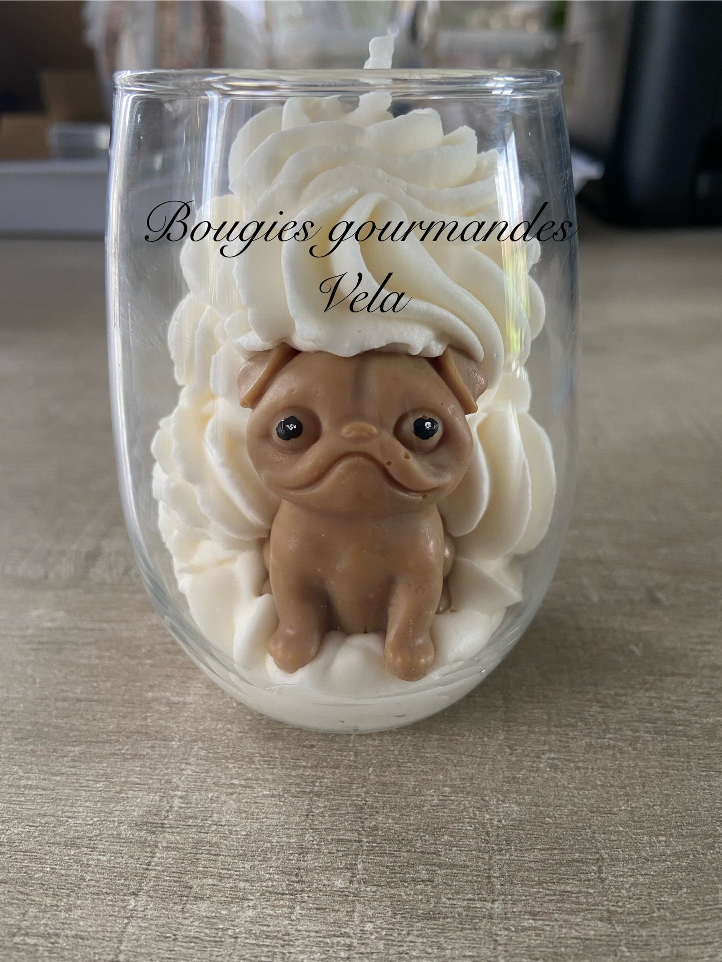 Bougie chien Bougie bouledogue Bougie gourmande Bougie parfumée chocolat praliné Bougie chantilly Bougie artisanale Bougie végétale Idée cadeau