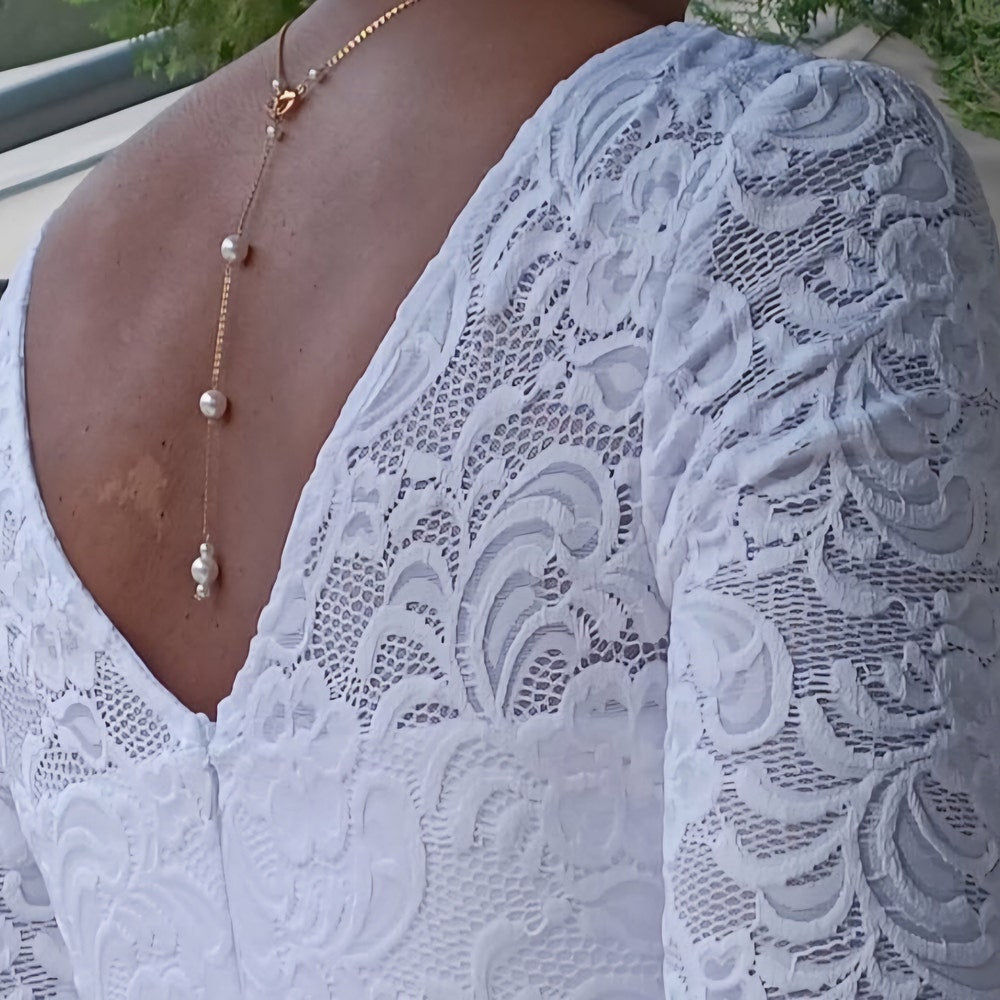 Collier mariee Collier de dos perles nacrées blanches chaine fine dorée Bijoux mariage Bijoux mariee