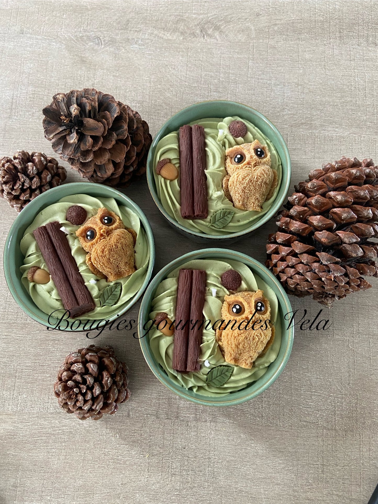 Bougie gourmande Bougie hibou dans la forêt Bougie parfumée caramel Bougie chantilly Bougie automne Bougie artisanale Bougie végétale Idée cadeau