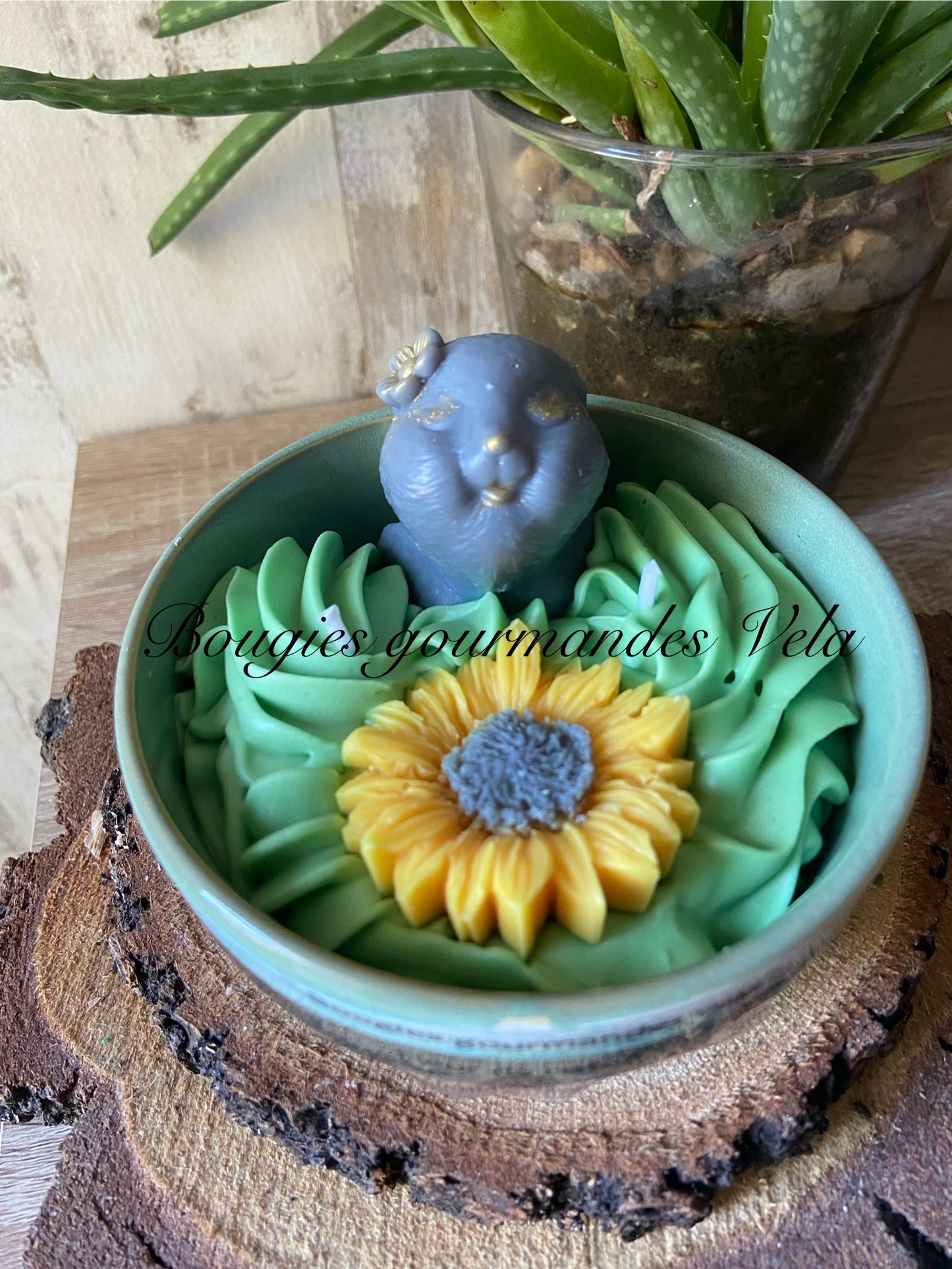 Bougie gourmande Bougie lapin tournesol Bougie parfumée fleur de coton Bougie chantilly Bougie artisanale Bougie végétale Idée cadeau