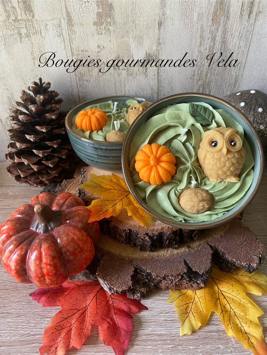 Bougie gourmande Bougie hibou citrouille Bougie parfumée cookie chocolat Bougie chantilly Bougie automne Bougie artisanale Bougie végétale Idée cadeau