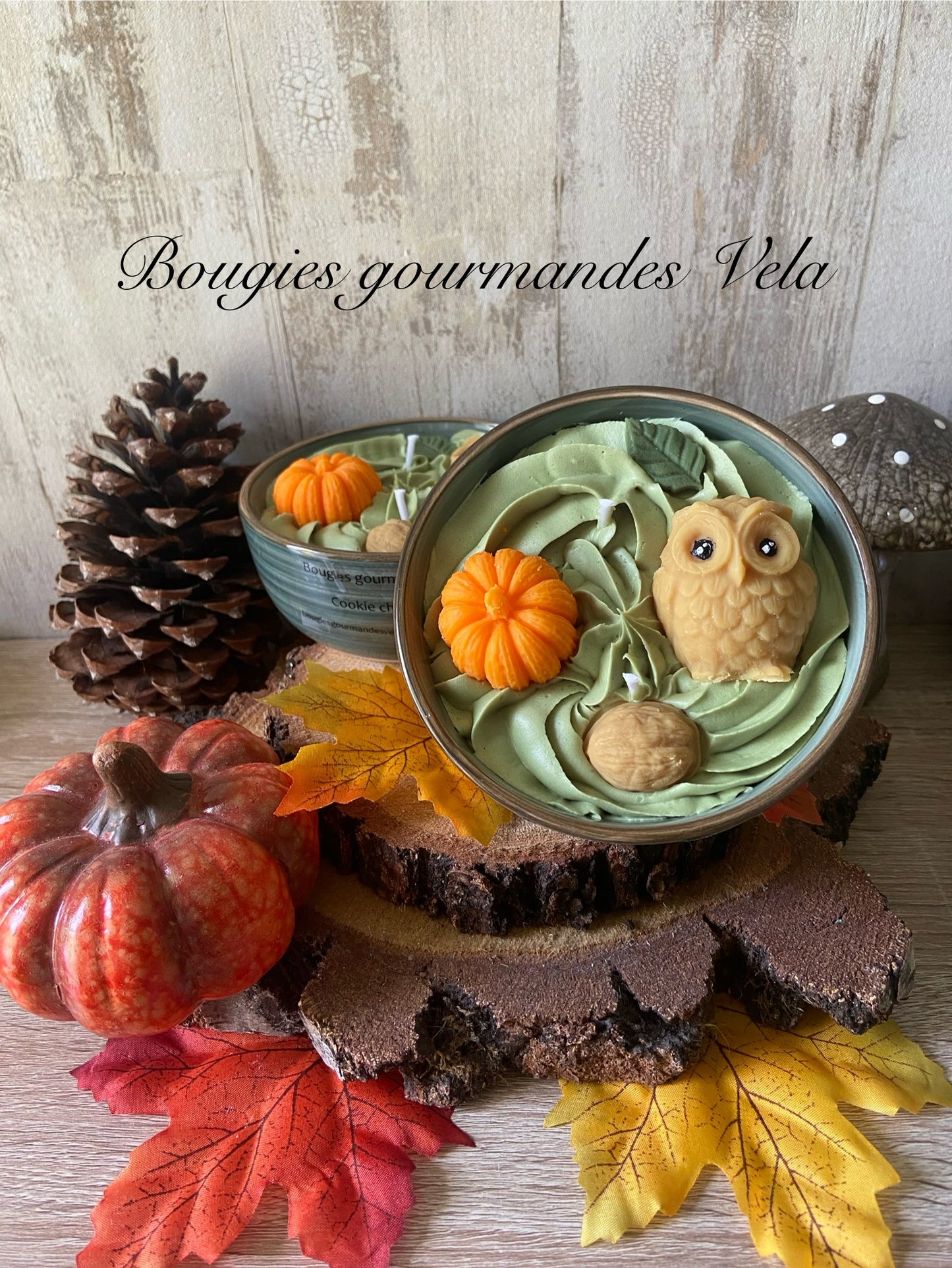 Bougie gourmande Bougie hibou citrouille Bougie parfumée cookie chocolat Bougie chantilly Bougie automne Bougie artisanale Bougie végétale Idée cadeau