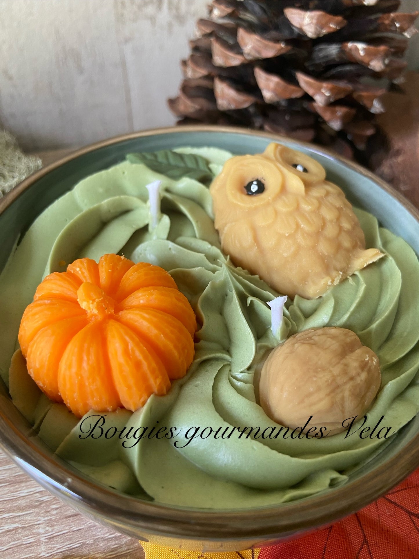 Bougie gourmande Bougie hibou citrouille Bougie parfumée cookie chocolat Bougie chantilly Bougie automne Bougie artisanale Bougie végétale Idée cadeau