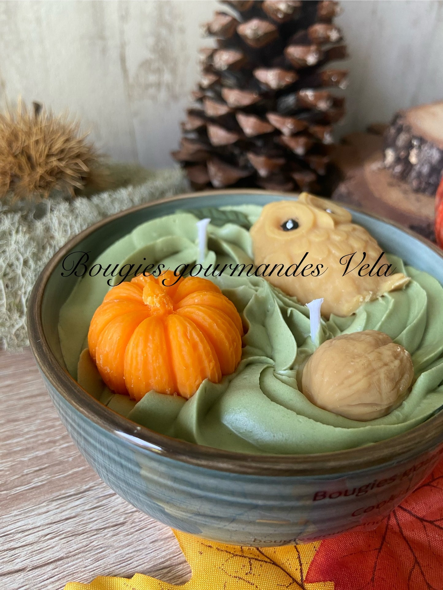 Bougie gourmande Bougie hibou citrouille Bougie parfumée cookie chocolat Bougie chantilly Bougie automne Bougie artisanale Bougie végétale Idée cadeau