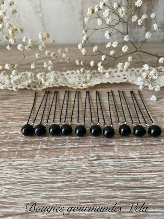 10 epingles chignon mariee perles nacrées noires Accessoires coiffure mariage