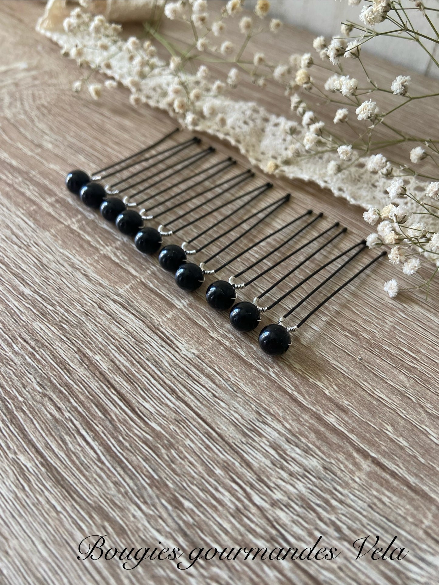 10 epingles chignon mariee perles nacrées noires Accessoires coiffure mariage