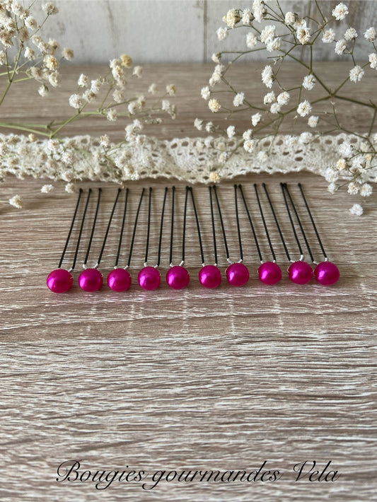 10 epingles chignon mariee perles nacrées fuchsias Accessoires coiffure mariage
