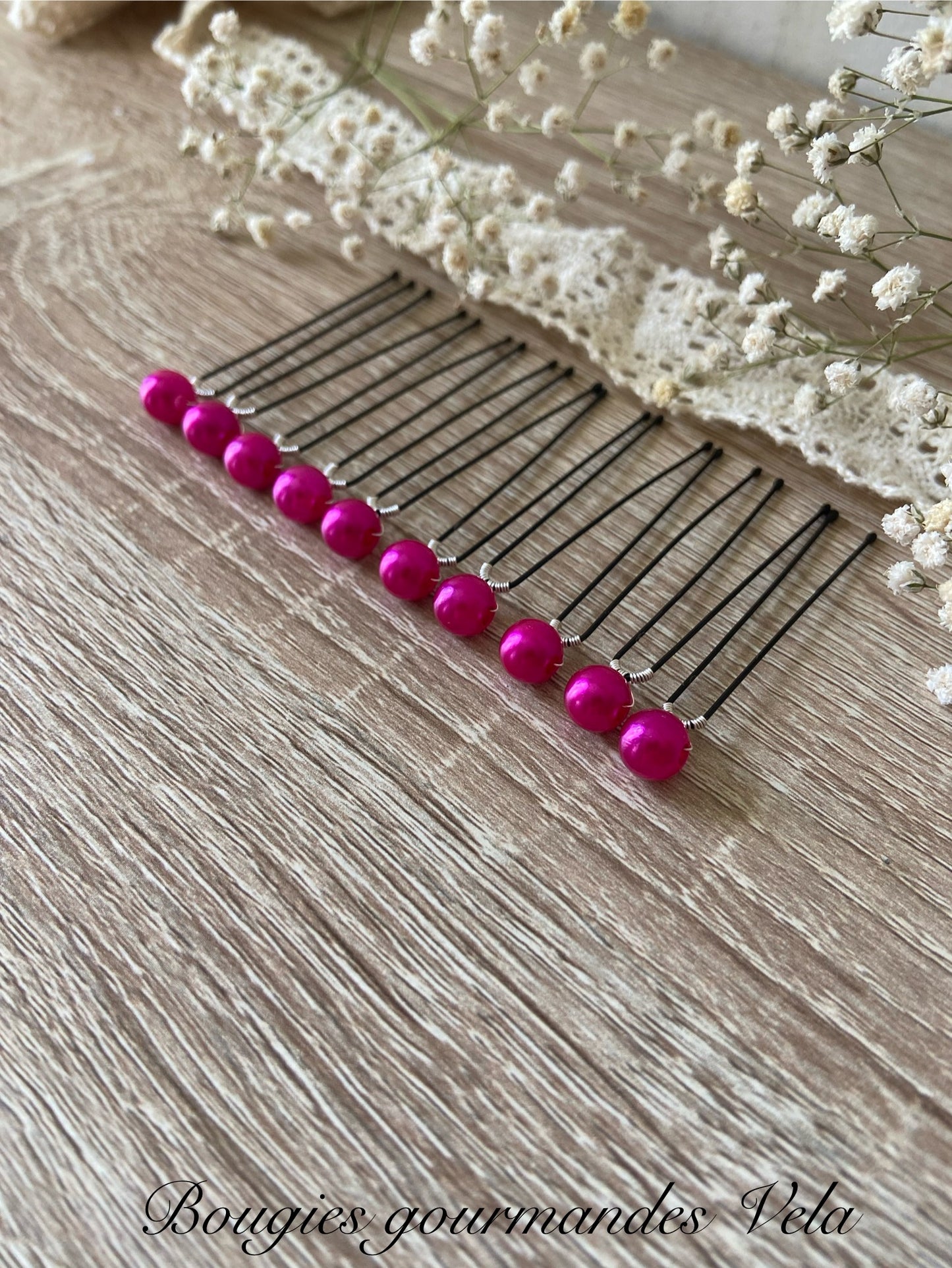 10 epingles chignon mariee perles nacrées fuchsias Accessoires coiffure mariage