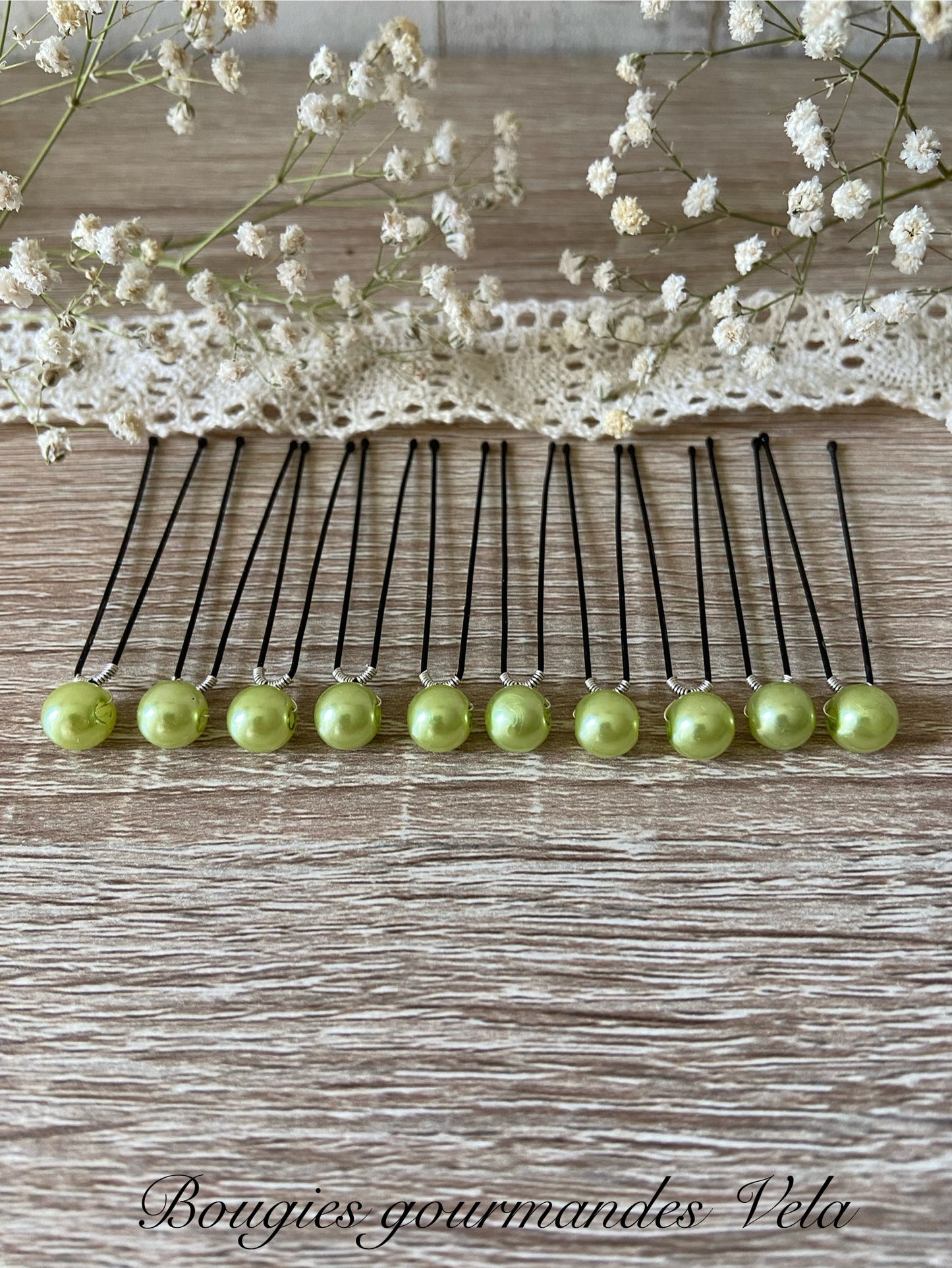 10 epingles chignon mariee perles nacrées vert anis Accessoires coiffure mariage