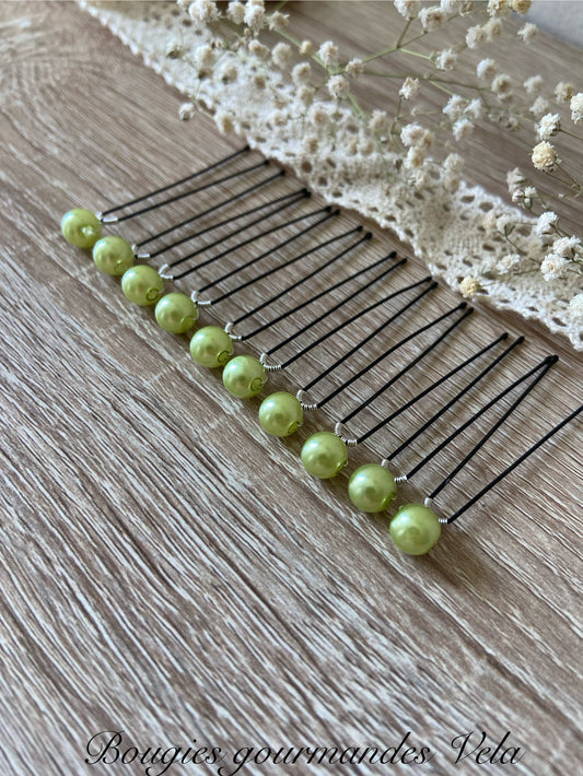 10 epingles chignon mariee perles nacrées vert anis Accessoires coiffure mariage