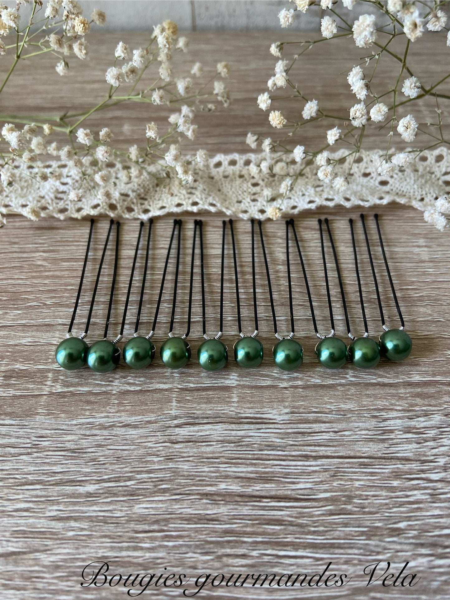 10 epingles chignon mariee perles nacrées vert foncé Accessoires coiffure mariage