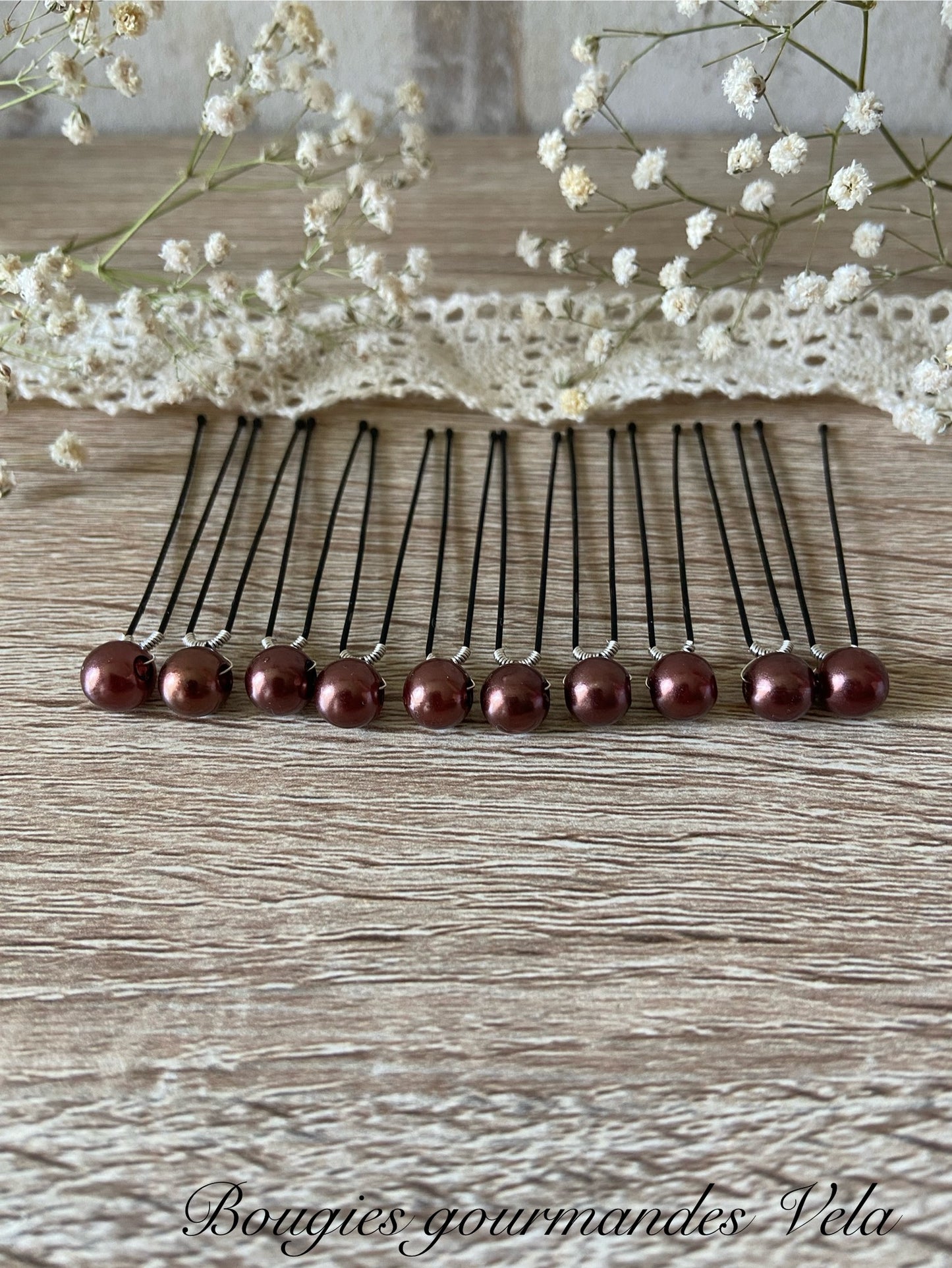 10 epingles chignon mariee perles nacrées marron chocolat Accessoires coiffure mariage