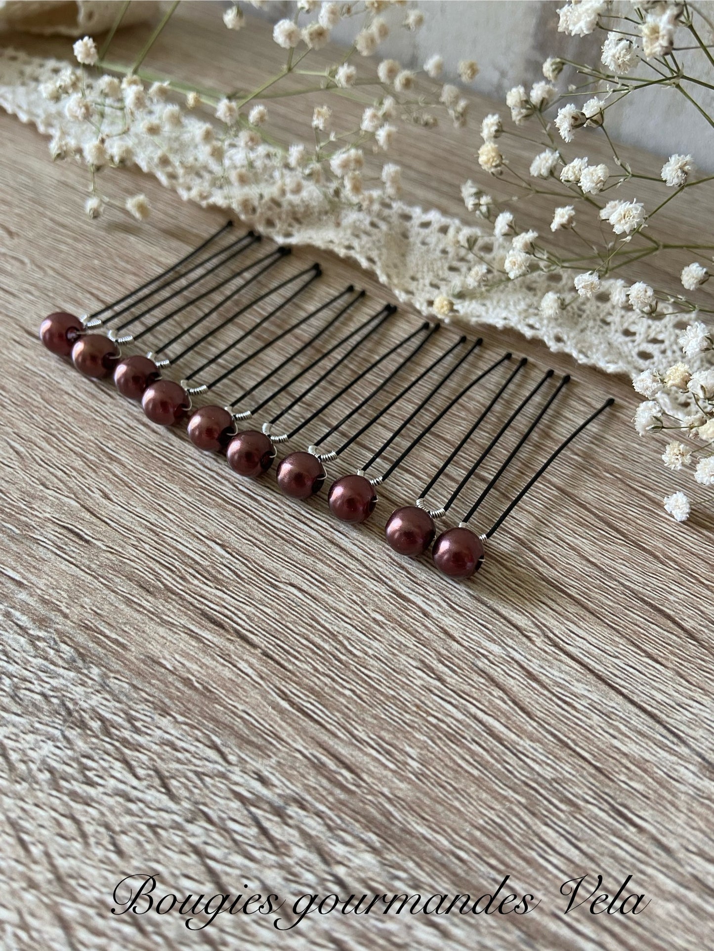 10 epingles chignon mariee perles nacrées marron chocolat Accessoires coiffure mariage