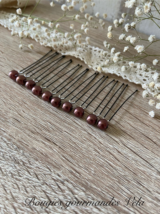 10 epingles chignon mariee perles nacrées marron chocolat Accessoires coiffure mariage