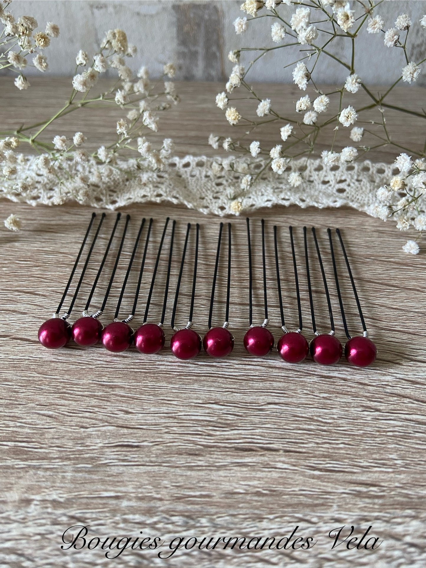 10 epingles chignon mariee perles nacrées rouge bordeaux Accessoires coiffure mariage