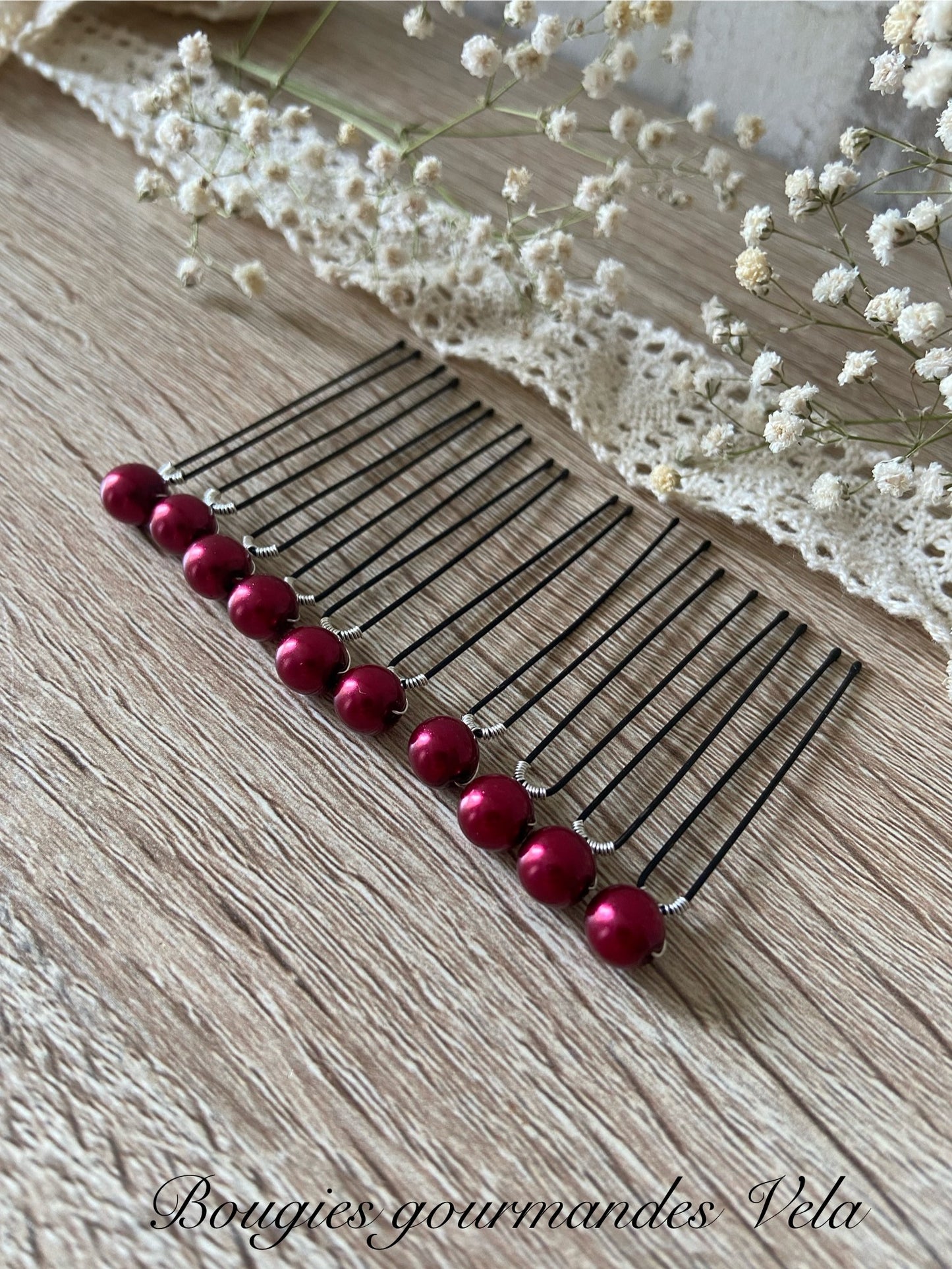 10 epingles chignon mariee perles nacrées rouge bordeaux Accessoires coiffure mariage
