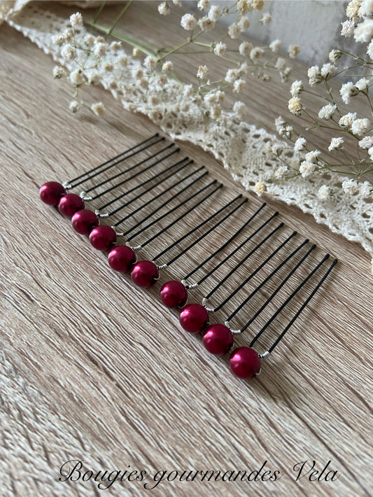 10 epingles chignon mariee perles nacrées rouge bordeaux Accessoires coiffure mariage