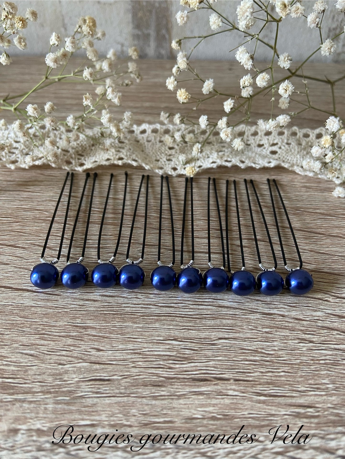 10 epingles chignon mariee perles nacrées bleu marine Accessoires coiffure mariage
