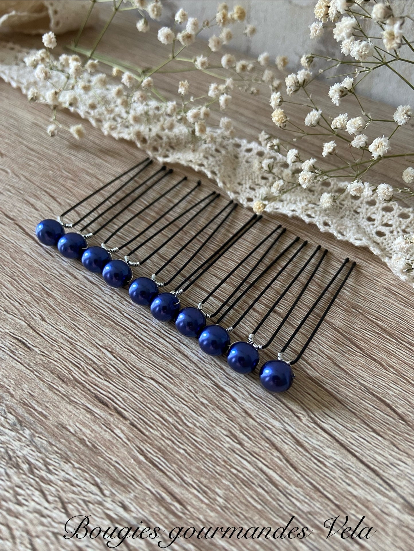 10 epingles chignon mariee perles nacrées bleu marine Accessoires coiffure mariage