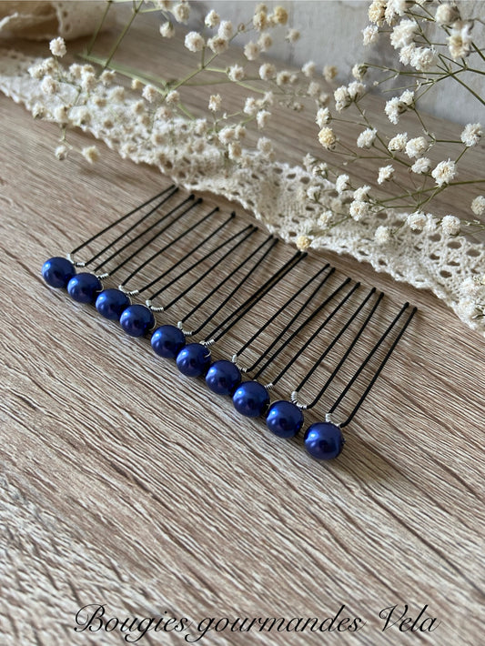 10 epingles chignon mariee perles nacrées bleu marine Accessoires coiffure mariage