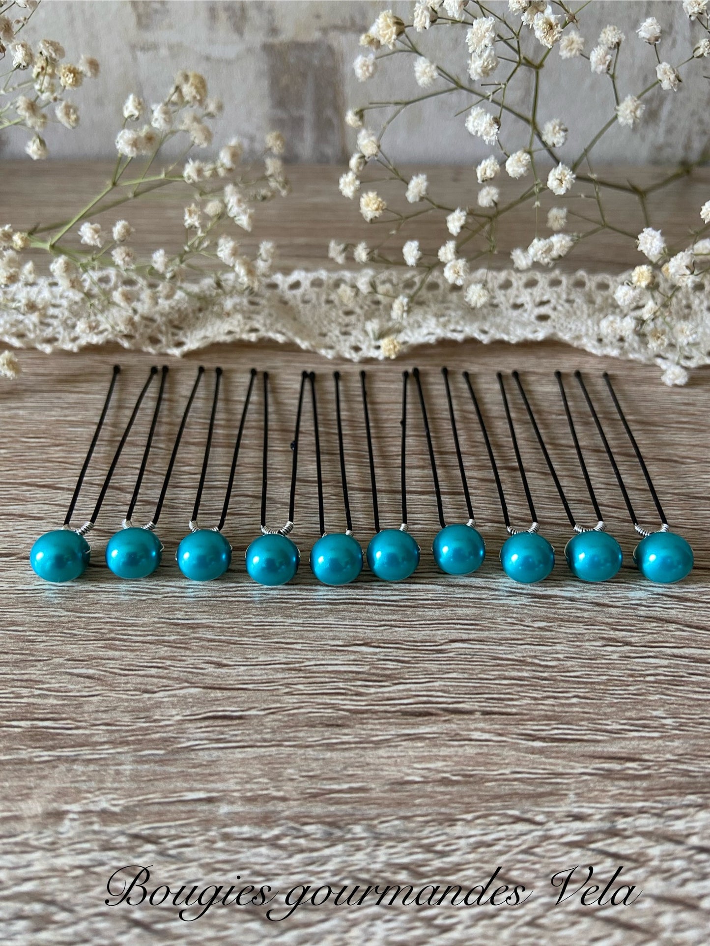 10 epingles chignon mariee perles nacrées turquoises Accessoires coiffure mariage