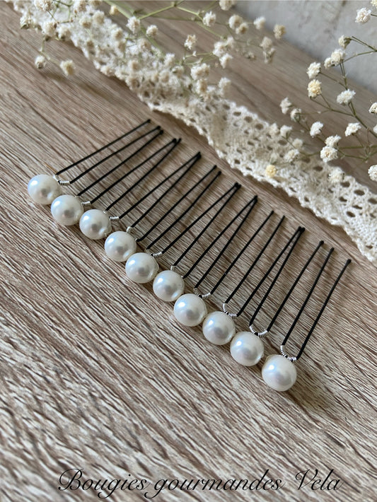10 epingles chignon mariee perles nacrées blanches Accessoires coiffure mariage