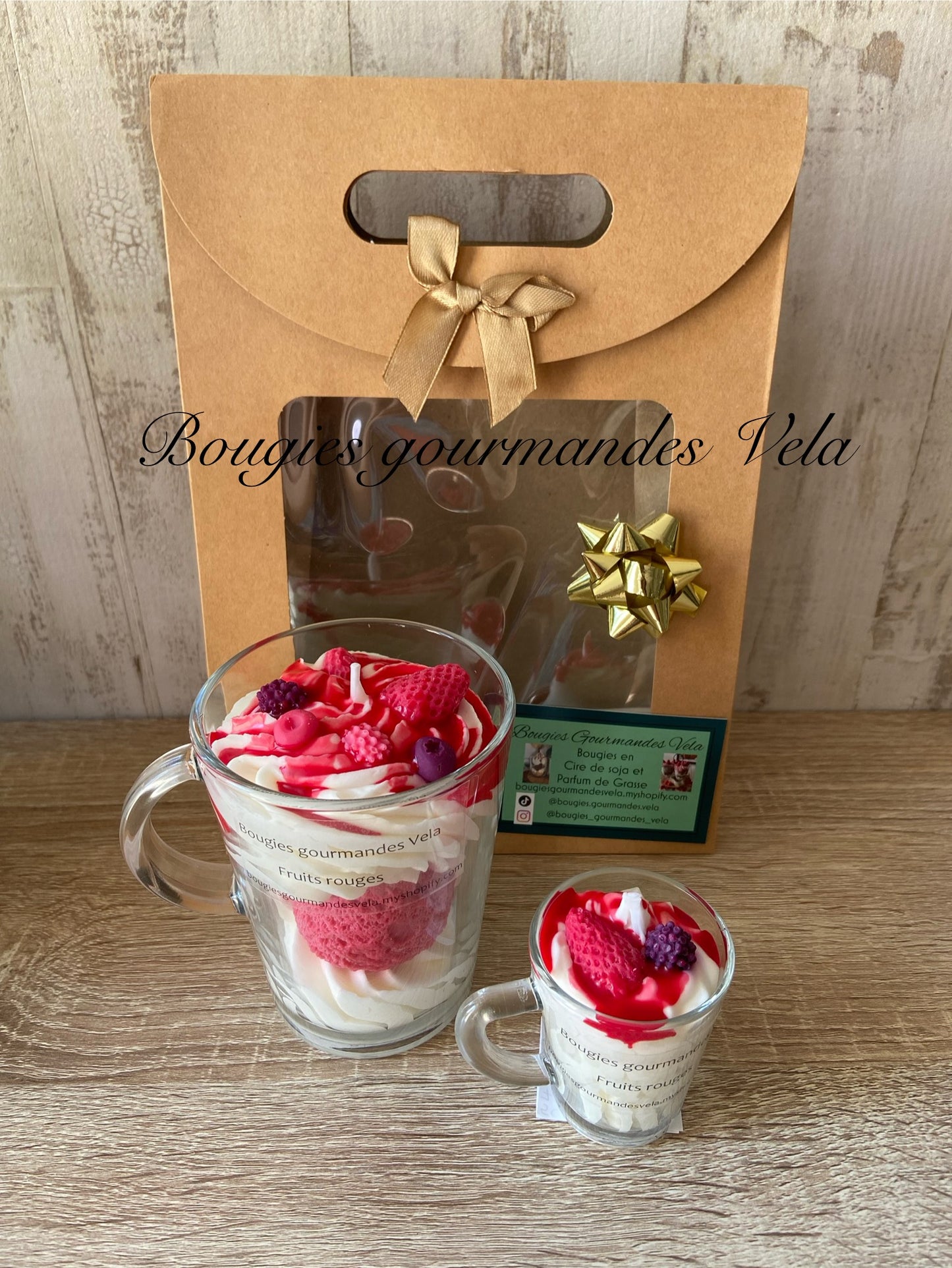 Coffret Bougie gourmande et Mini Bougie gourmande Bougie parfumée fruits rouges  Bougie chantilly Bougie artisanale Bougie végétale Idée cadeau