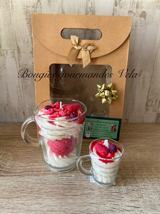 Coffret Bougie gourmande et Mini Bougie gourmande Bougie parfumée fruits rouges  Bougie chantilly Bougie artisanale Bougie végétale Idée cadeau