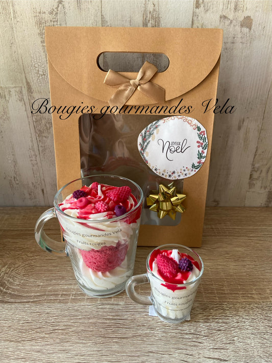 Coffret Joyeux Noel Bougie gourmande et Mini Bougie gourmande Bougie parfumée fruits rouges  Bougie chantilly Bougie artisanale Bougie végétale Idée cadeau Noël