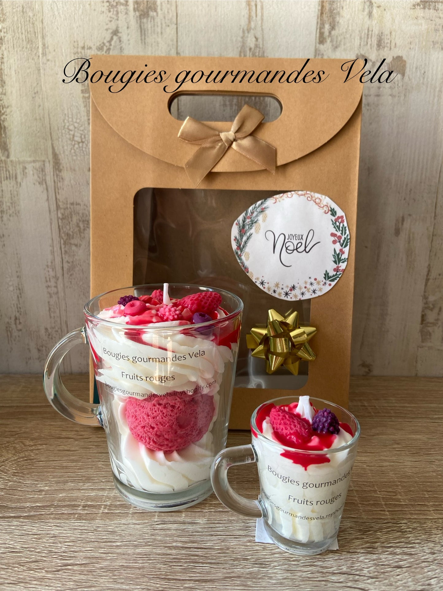 Coffret Joyeux Noel Bougie gourmande et Mini Bougie gourmande Bougie parfumée fruits rouges  Bougie chantilly Bougie artisanale Bougie végétale Idée cadeau Noël