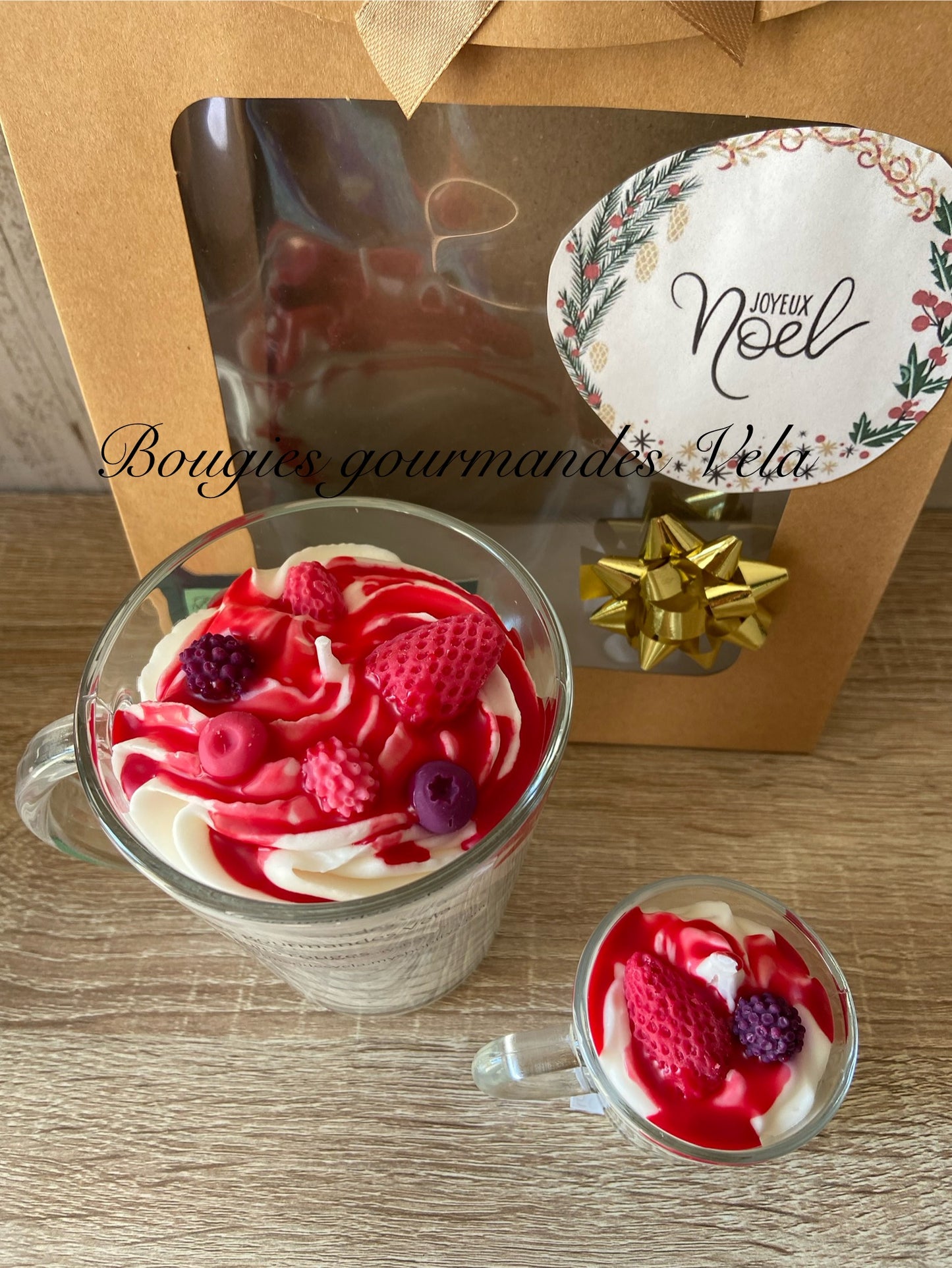 Coffret Joyeux Noel Bougie gourmande et Mini Bougie gourmande Bougie parfumée fruits rouges  Bougie chantilly Bougie artisanale Bougie végétale Idée cadeau Noël
