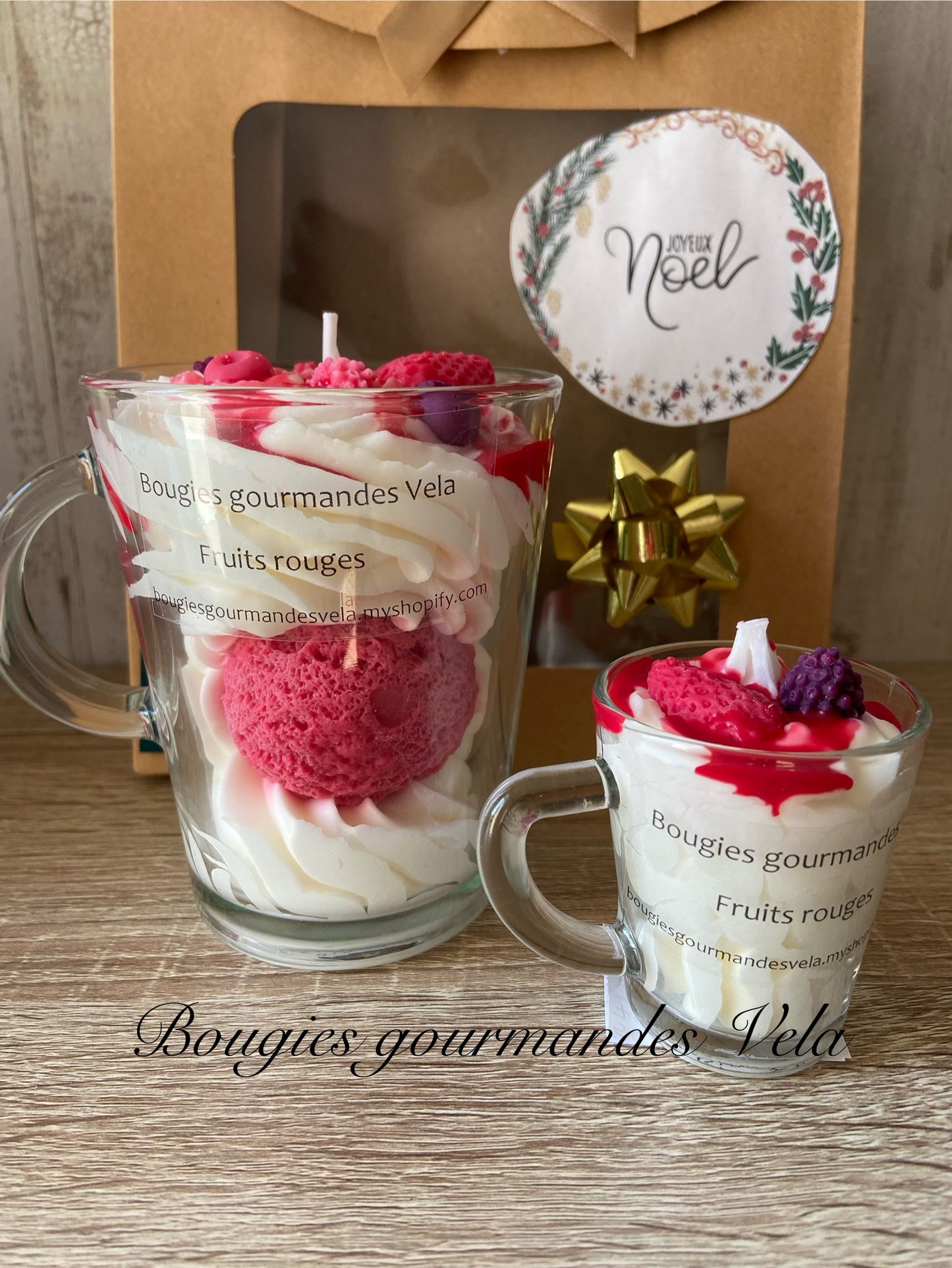 Coffret Joyeux Noel Bougie gourmande et Mini Bougie gourmande Bougie parfumée fruits rouges  Bougie chantilly Bougie artisanale Bougie végétale Idée cadeau Noël