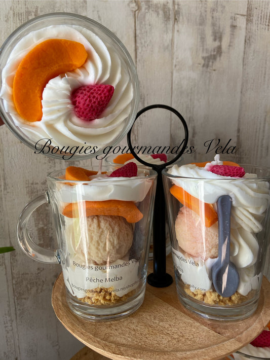 Bougie gourmande Bougie pêche Melba Bougie parfumée peche Bougie chantilly Bougie artisanale Bougie végétale Idée cadeau