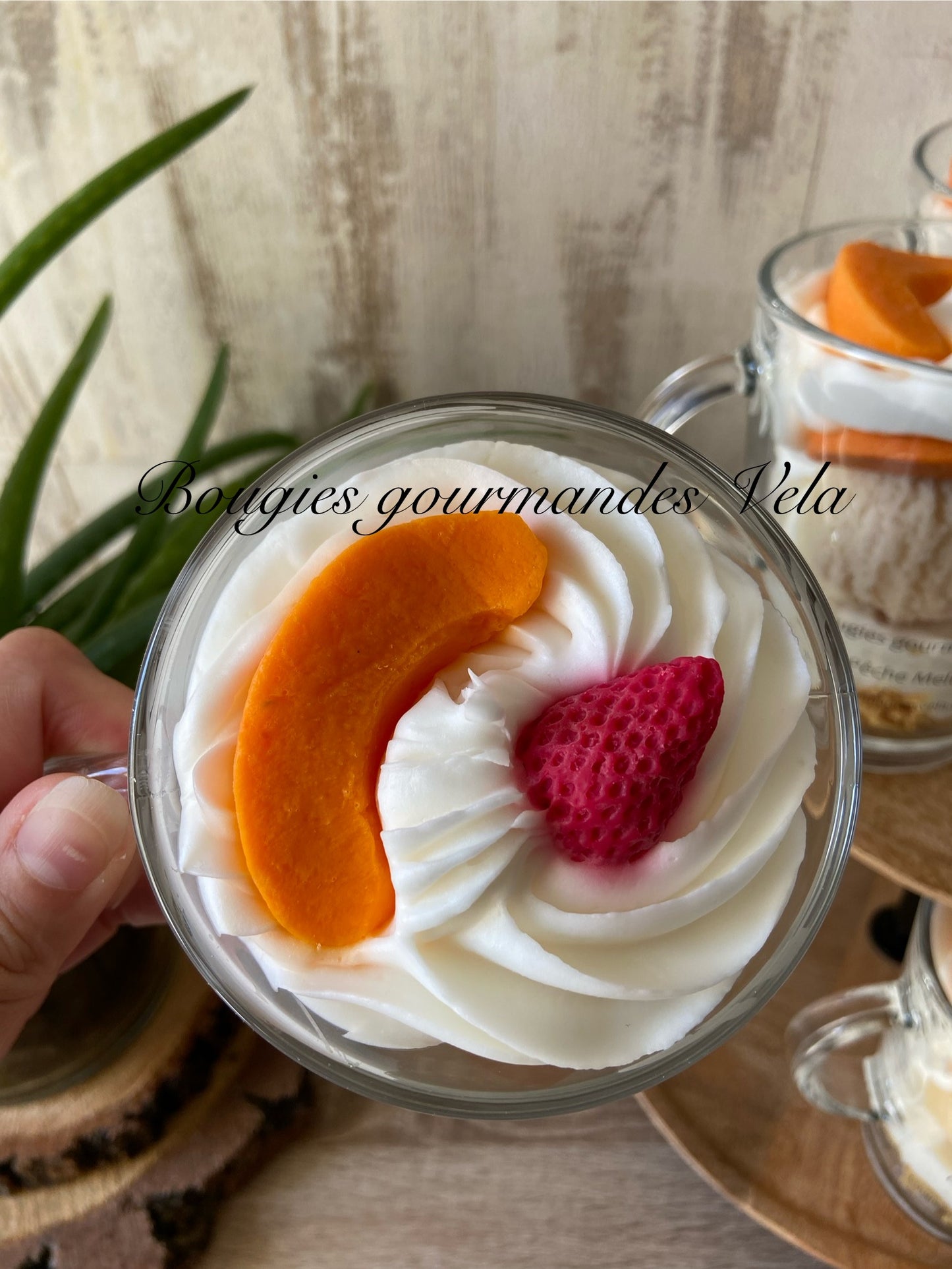 Bougie gourmande Bougie pêche Melba Bougie parfumée peche Bougie chantilly Bougie artisanale Bougie végétale Idée cadeau