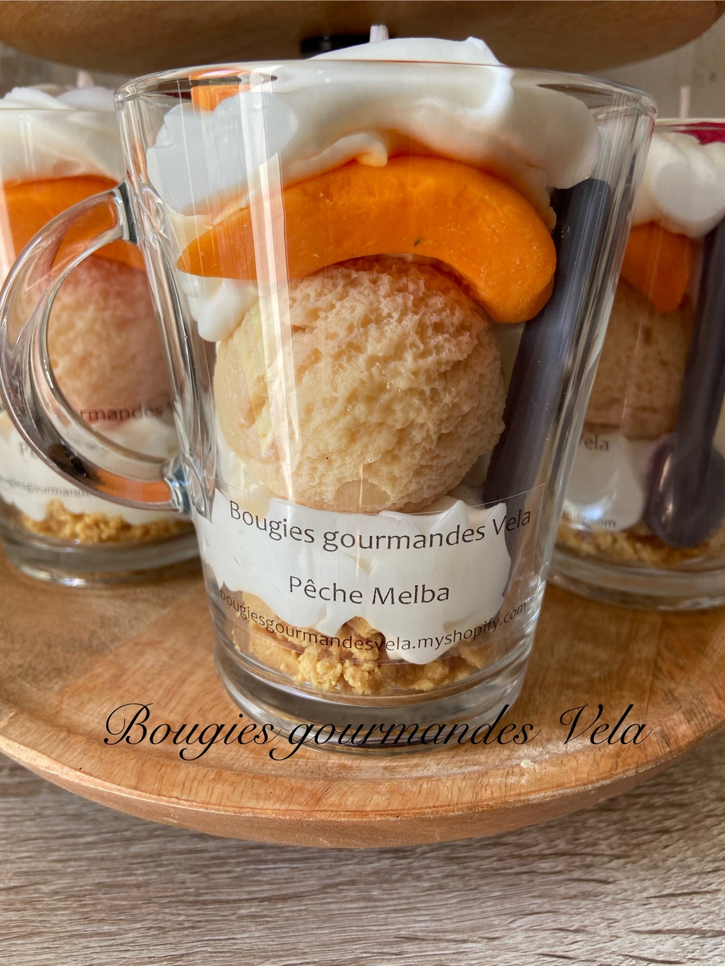 Bougie gourmande Bougie pêche Melba Bougie parfumée peche Bougie chantilly Bougie artisanale Bougie végétale Idée cadeau