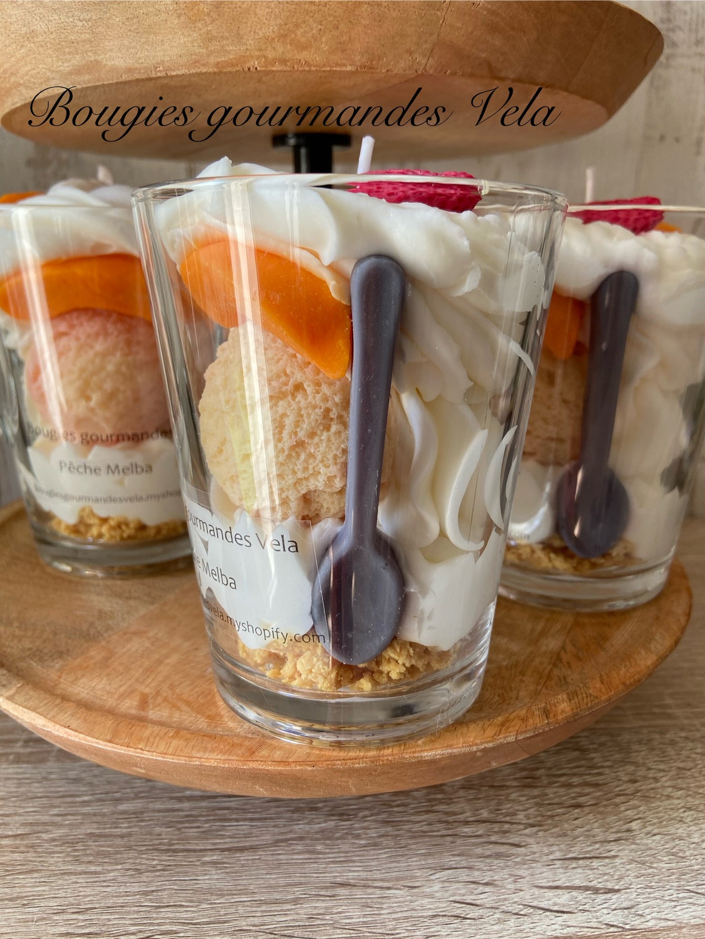 Bougie gourmande Bougie pêche Melba Bougie parfumée peche Bougie chantilly Bougie artisanale Bougie végétale Idée cadeau