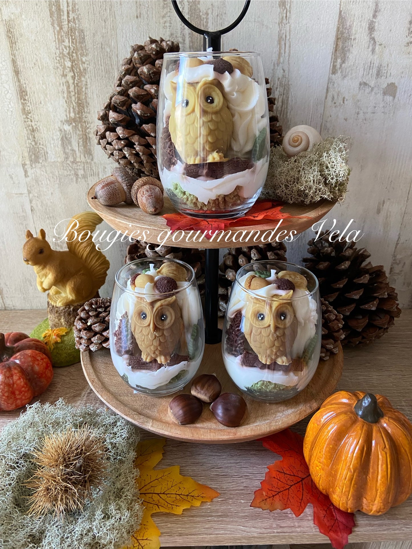 Bougie gourmande Bougie Le hibou de la forêt Bougie parfumée Bougie automne Bougie chantilly Bougie artisanale Bougie végétale Idée cadeau