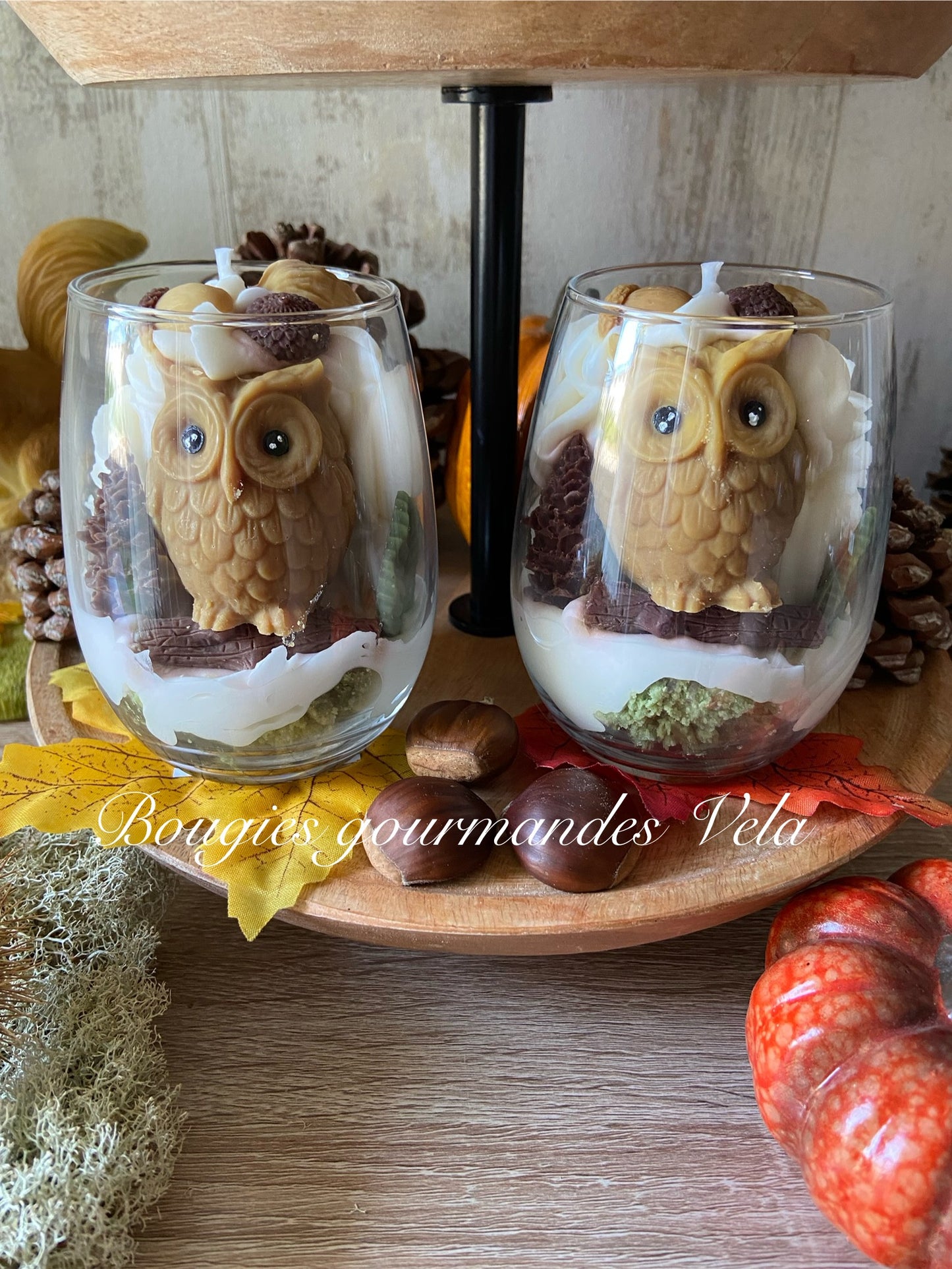 Bougie gourmande Bougie Le hibou de la forêt Bougie parfumée Bougie automne Bougie chantilly Bougie artisanale Bougie végétale Idée cadeau