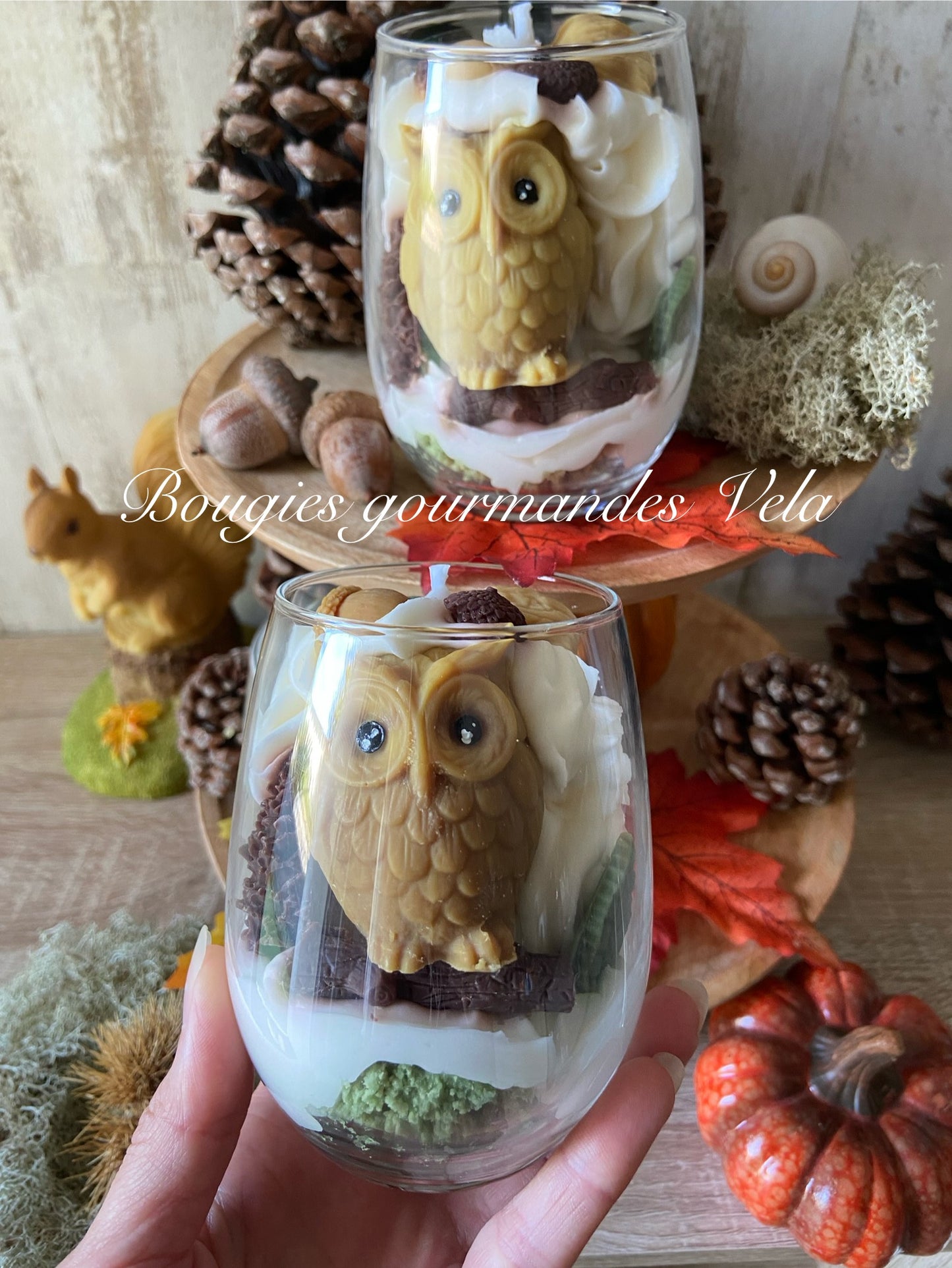 Bougie gourmande Bougie Le hibou de la forêt Bougie parfumée Bougie automne Bougie chantilly Bougie artisanale Bougie végétale Idée cadeau