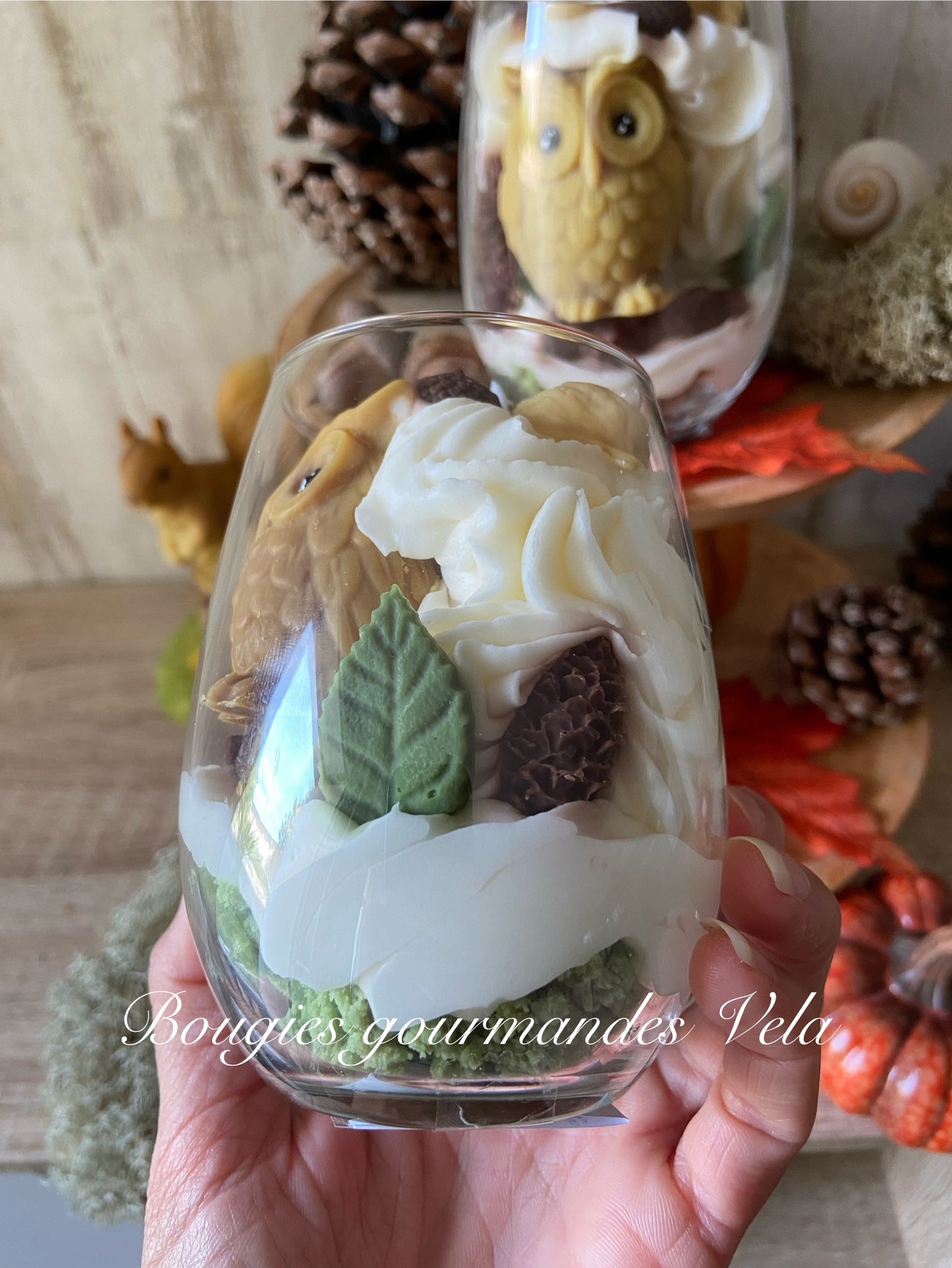 Bougie gourmande Bougie Le hibou de la forêt Bougie parfumée Bougie automne Bougie chantilly Bougie artisanale Bougie végétale Idée cadeau