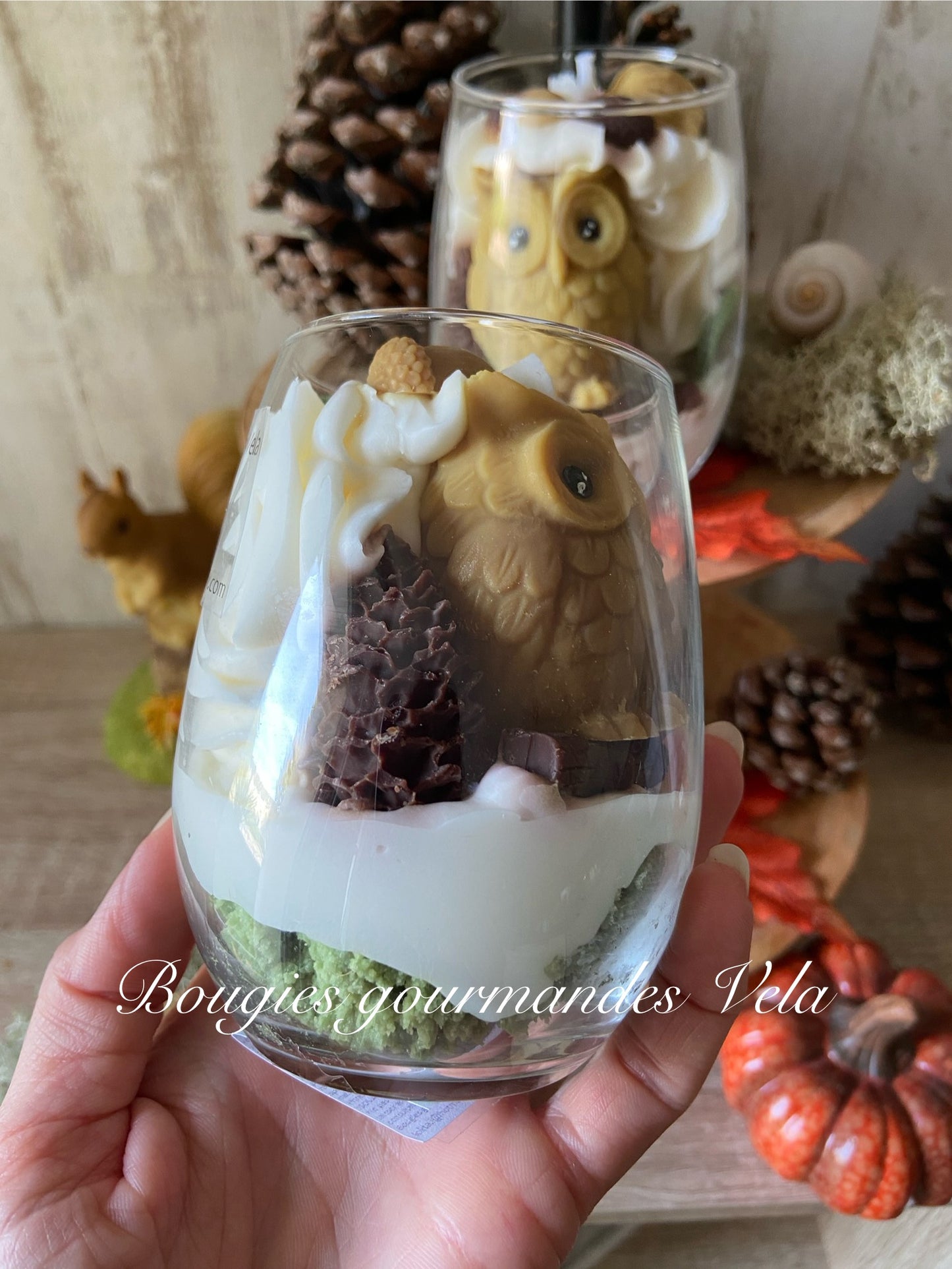 Bougie gourmande Bougie Le hibou de la forêt Bougie parfumée Bougie automne Bougie chantilly Bougie artisanale Bougie végétale Idée cadeau