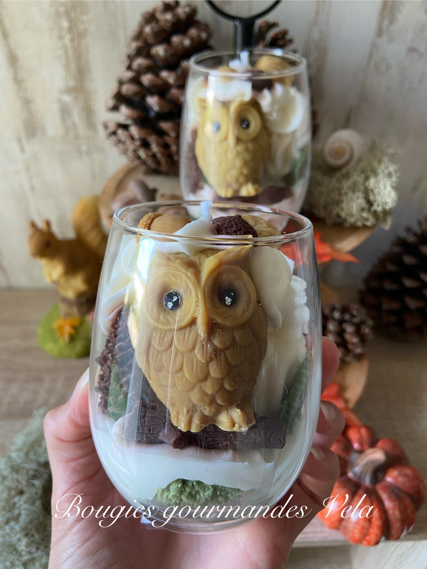 Bougie gourmande Bougie Le hibou de la forêt Bougie parfumée Bougie automne Bougie chantilly Bougie artisanale Bougie végétale Idée cadeau