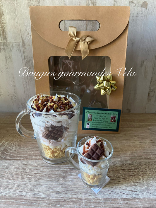 Coffret Bougie gourmande et Mini Bougie gourmande Bougie parfumée chocolat praliné Bougie chantilly Bougie artisanale Bougie végétale Idée cadeau noel