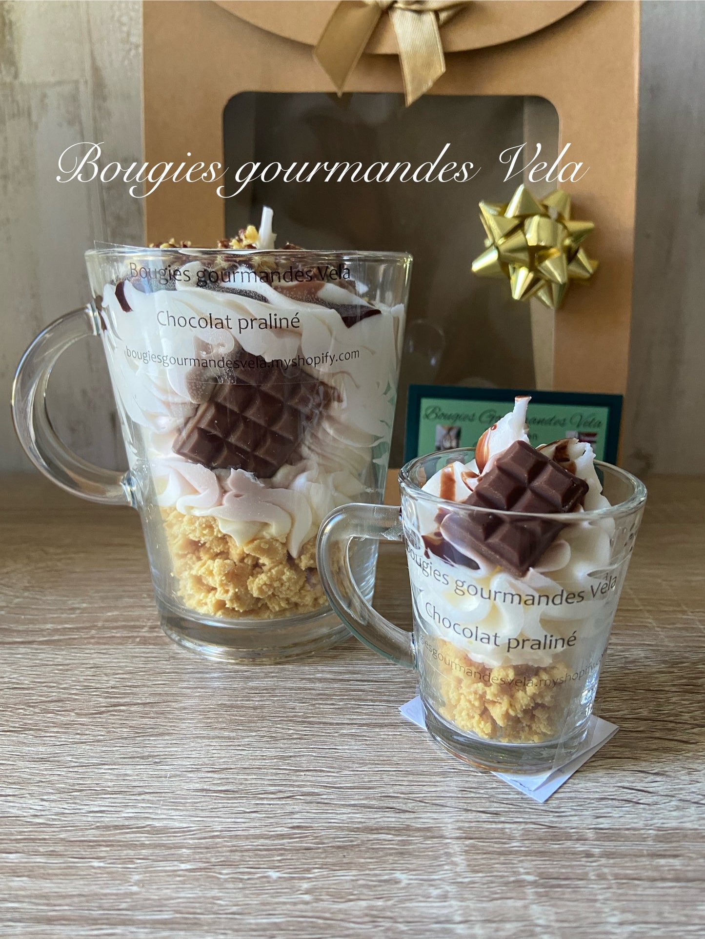 Coffret Joyeux Noel Bougie gourmande et Mini Bougie gourmande Bougie parfumée chocolat praliné Bougie chantilly Bougie artisanale Bougie végétale Idée cadeau noel