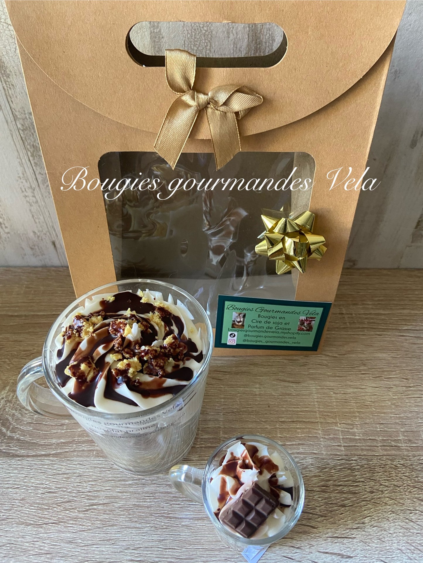Coffret Bougie gourmande et Mini Bougie gourmande Bougie parfumée chocolat praliné Bougie chantilly Bougie artisanale Bougie végétale Idée cadeau noel