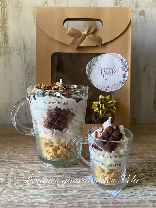 Coffret Joyeux Noel Bougie gourmande et Mini Bougie gourmande Bougie parfumée chocolat praliné Bougie chantilly Bougie artisanale Bougie végétale Idée cadeau noel