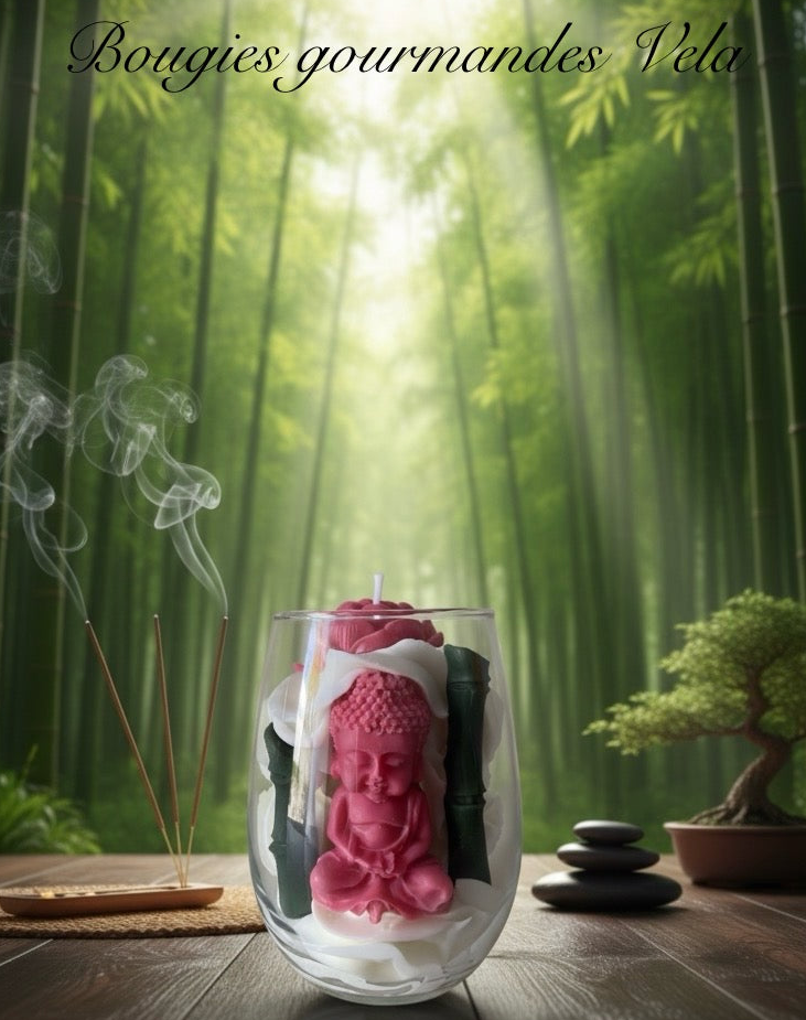 Bougie gourmande Bougie bouddha lotus bambou Bougie parfum relaxant Bougie chantilly Bougie artisanale Bougie végétale Idée cadeau