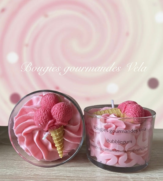 Bougie gourmande Bougie glace bubble gum Bougie parfumée bubble gum Bougie rose Bougie chantilly Bougie artisanale Bougie végétale Idée cadeau
