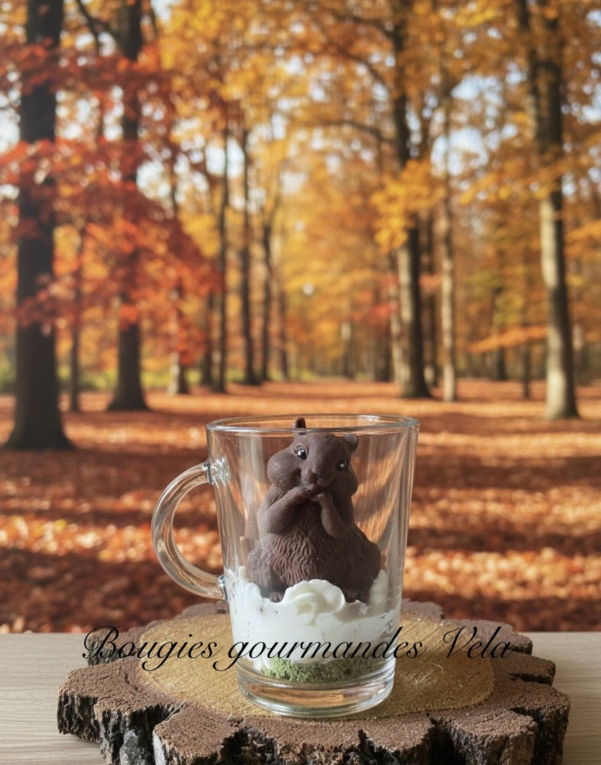 Bougie gourmande parfumée poudre de cacao Bougie écureuil automne Bougie chantilly Bougie artisanale Bougie végétale Idée cadeau
